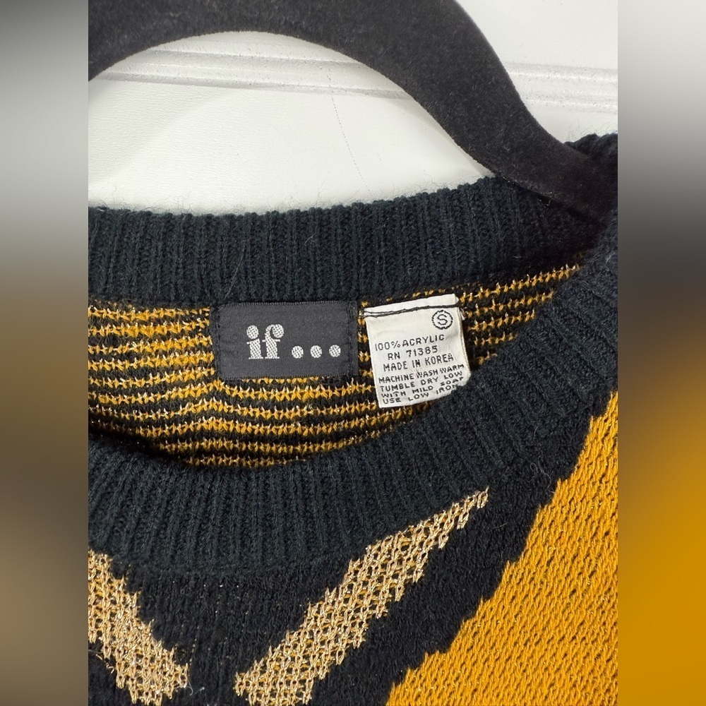If…Women’s Vintage 80’s sweater, black & gold with metallic thread. Size Small. - Picture 4 of 4